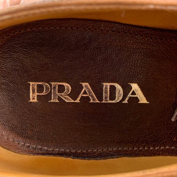 PRADA Size 9.5 Brown Perforated Leather Platform Lace-Up Shoes